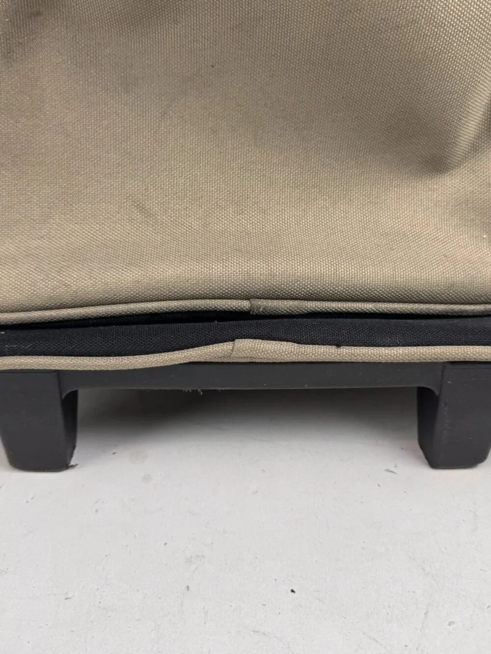 boy london rolling backpack tan wheeled suitcase travel bag tear fraying flaw